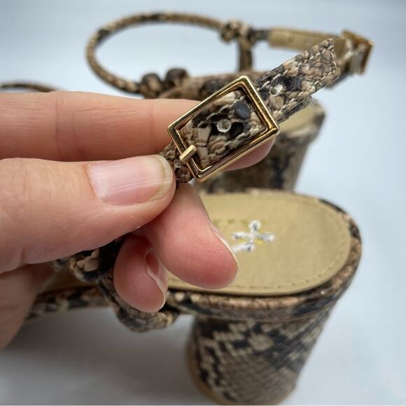 Raid Beige Snake Embossed Square Toe Chunky Heel Sandals Womens 36 Faux Leather - Picture 7 of 13